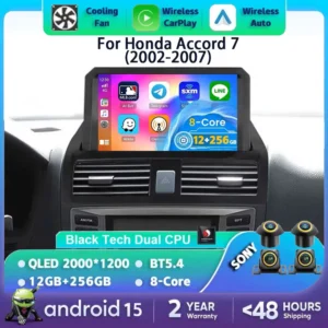 Android 15 Carplay Car Radio For Honda Accord 7 2002 2003 - 2007 Multimedia Video Player Navigation GPS Stereo 2Din DVD WIFI+4G