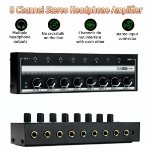HA800 Mini Amplifier Headphone Amplifier 8 Channels Ultra-Compact Stereo Audio Amplifier Earphone Amplifier With Power Adapter